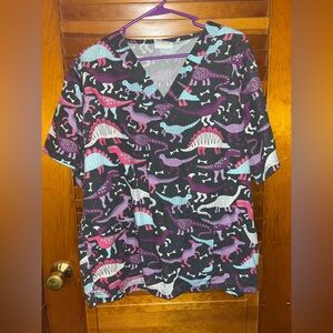 Smart Scrubs Dinosaur Print Top - Black and Purple
